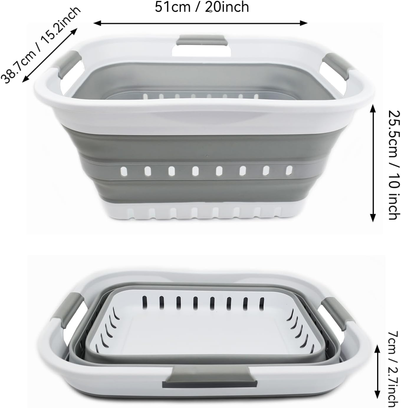 Plastic Laundry Basket Foldable Pop Up 30L (8 gallon) Collapsible 3 Handled (White/Grey)