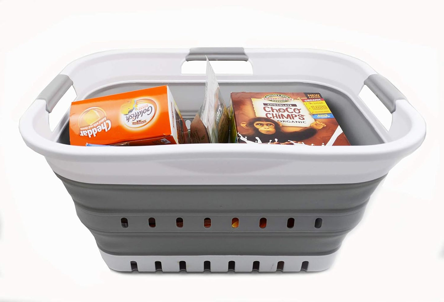 Plastic Laundry Basket Foldable Pop Up 30L (8 gallon) Collapsible 3 Handled (White/Grey)