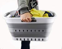 Plastic Laundry Basket Foldable Pop Up 30L (8 gallon) Collapsible 3 Handled (White/Grey)