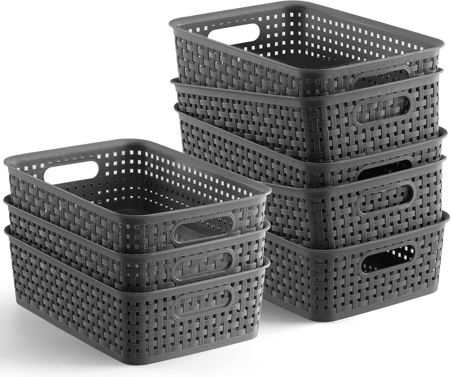 Plastic Storage Baskets - 8 Pack ,Gray