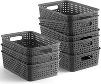 Plastic Storage Baskets - 8 Pack ,Gray