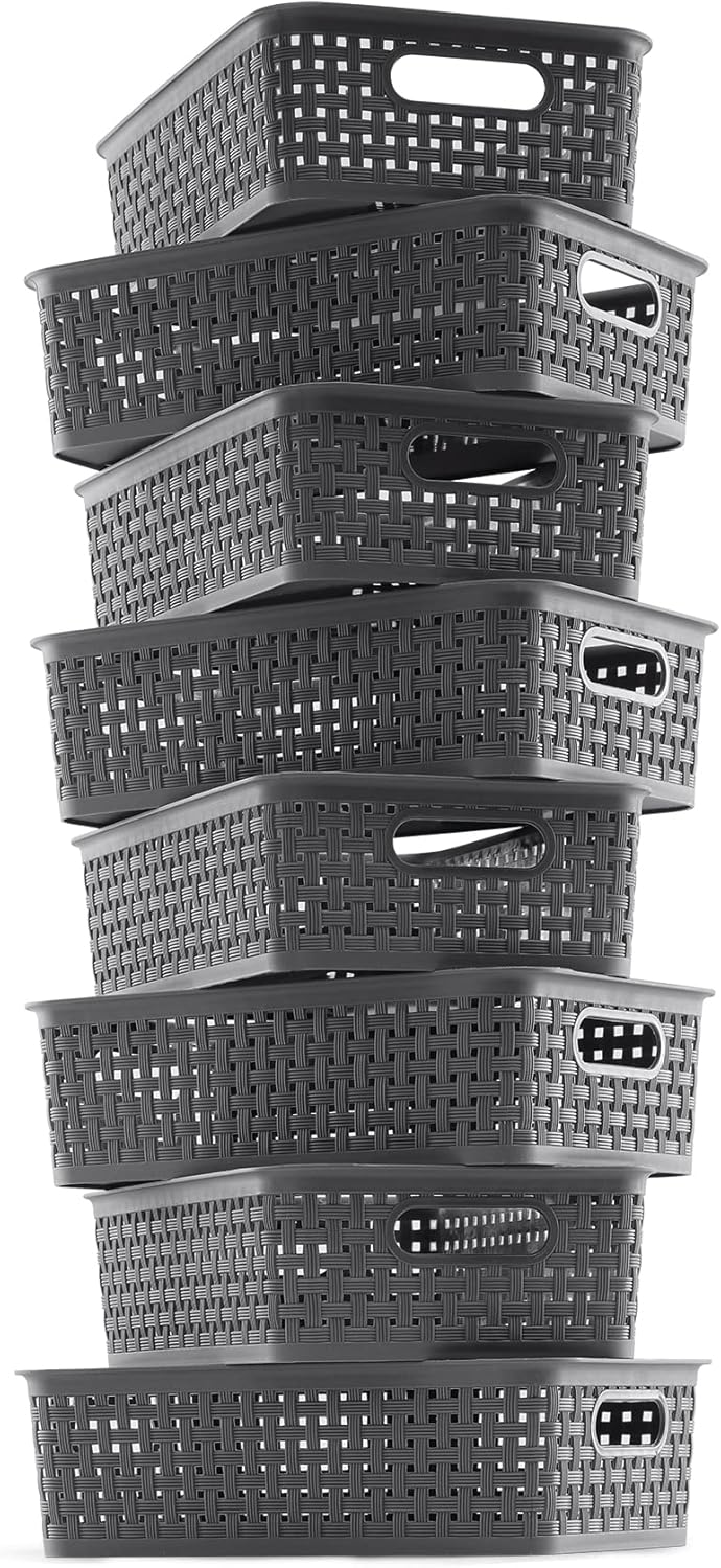 Plastic Storage Baskets - 8 Pack ,Gray