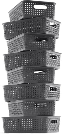Plastic Storage Baskets - 8 Pack ,Gray