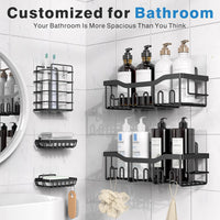 Adhesive Shower Caddy No Drilling Stainless Steel Shelves for Bathroom Organization 5 Pack, Black
