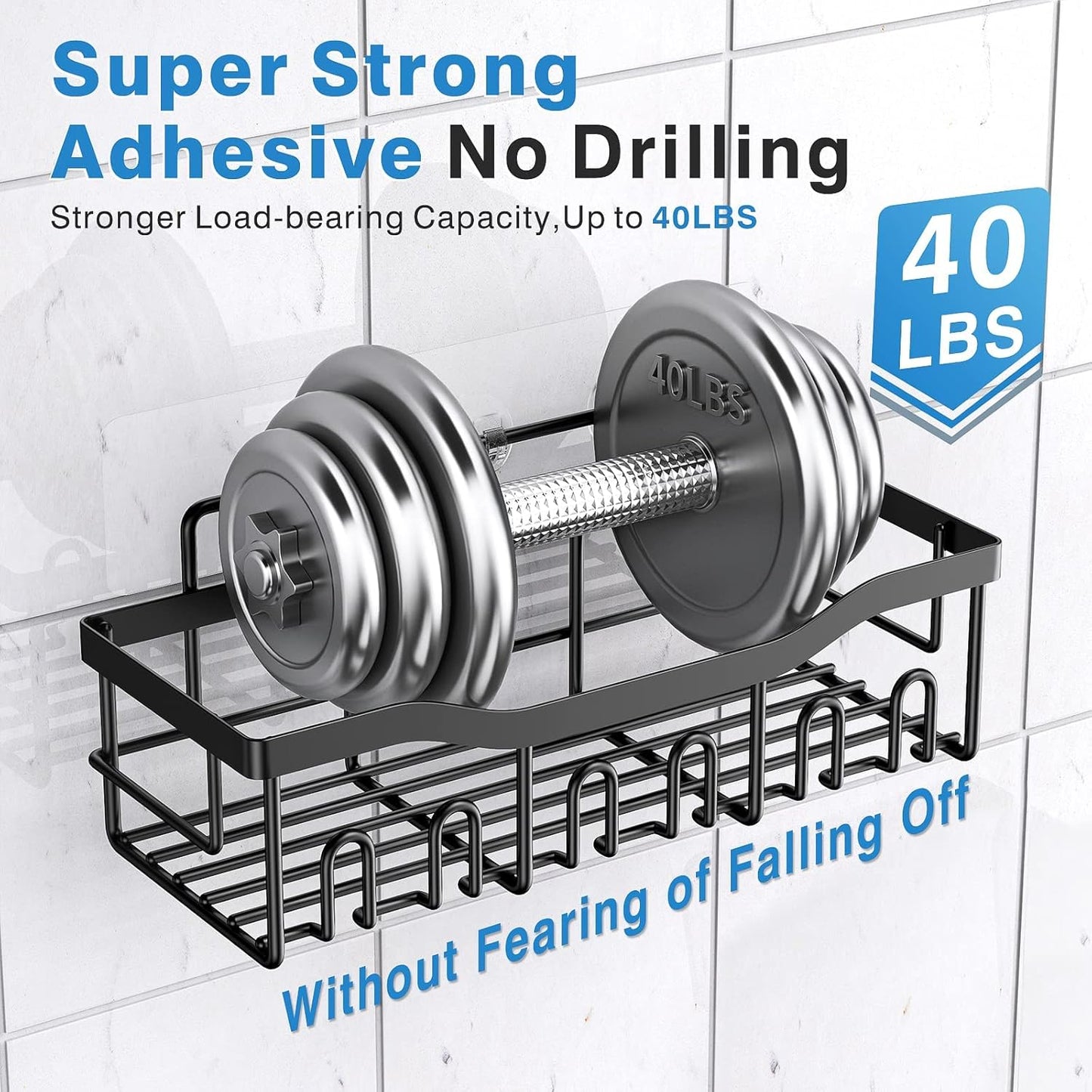 Adhesive Shower Caddy No Drilling Stainless Steel Shelves for Bathroom Organization 5 Pack, Black