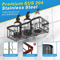 Adhesive Shower Caddy No Drilling Stainless Steel Shelves for Bathroom Organization 5 Pack, Black