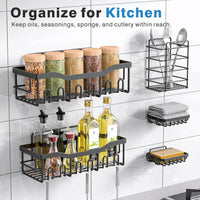 Adhesive Shower Caddy No Drilling Stainless Steel Shelves for Bathroom Organization 5 Pack, Black