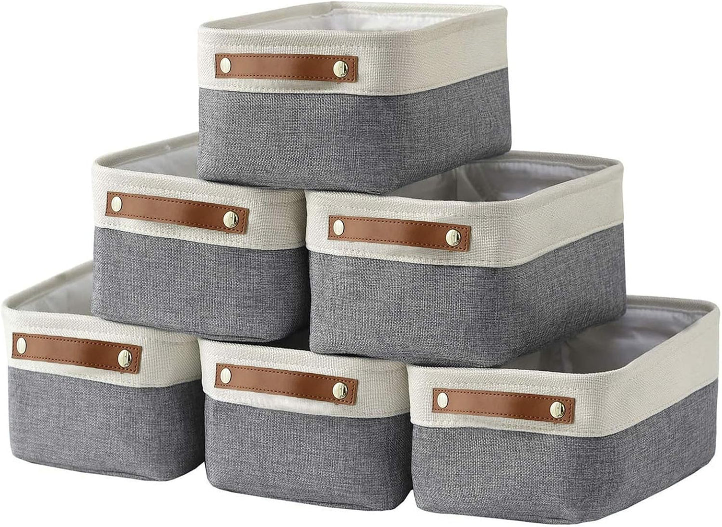 Small Storage Fabric Baskets for Organizing 6 Pack White&Gray (11.8" x 7.8" x 5.1")