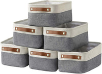 Small Storage Fabric Baskets for Organizing 6 Pack White&Gray (11.8" x 7.8" x 5.1")