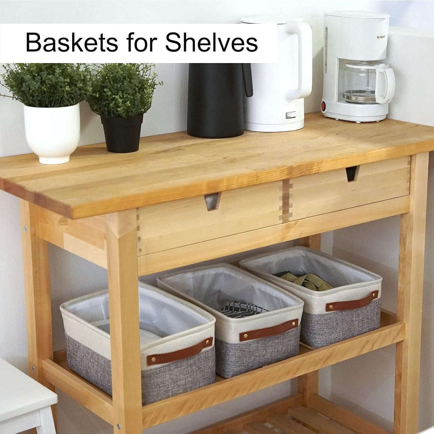 Small Storage Fabric Baskets for Organizing 6 Pack White&Gray (11.8" x 7.8" x 5.1")