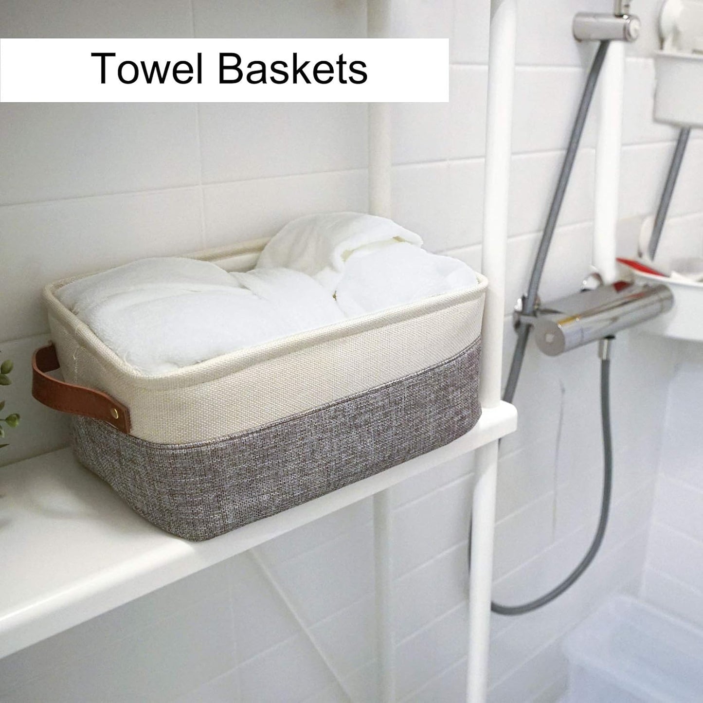 Small Storage Fabric Baskets for Organizing 6 Pack White&Gray (11.8" x 7.8" x 5.1")