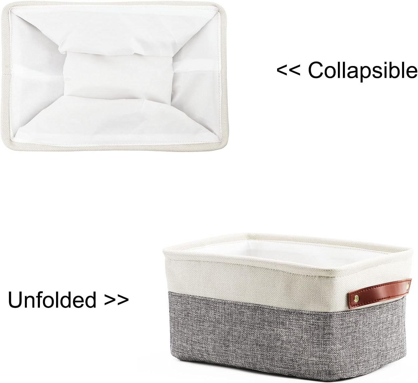 Small Storage Fabric Baskets for Organizing 6 Pack White&Gray (11.8" x 7.8" x 5.1")