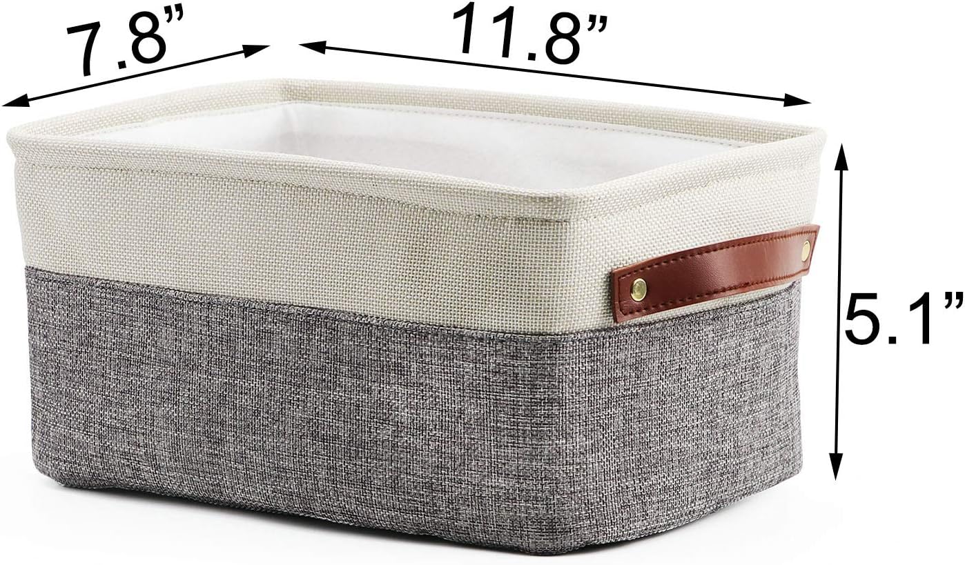 Small Storage Fabric Baskets for Organizing 6 Pack White&Gray (11.8" x 7.8" x 5.1")