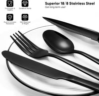 48 Pieces Black Silverware Set, Black Flatware Set with Steak Knives