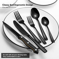 48 Pieces Black Silverware Set, Black Flatware Set with Steak Knives