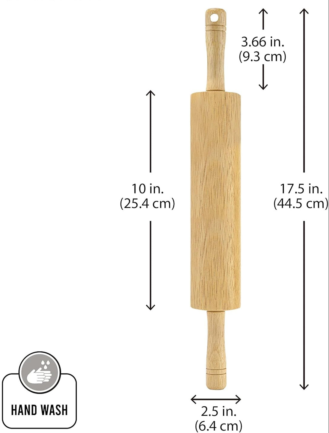 Natural Wood Rolling Pin 17.75 Inch