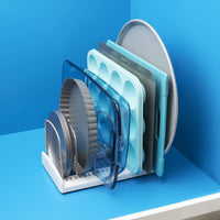 YouCopia Adjustable Bakeware Rack and Tray Organizer for Kitchen Cabinet Standard White